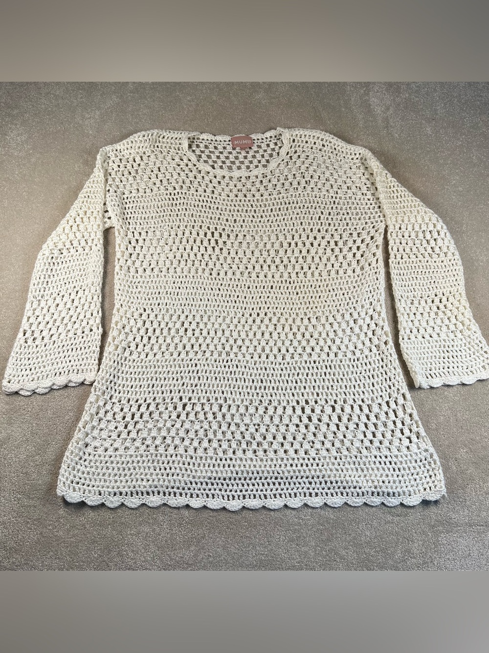 Show Me Your MUMU Cover Up Sweater Paula Pullover White Crochet Beach Vacation L - Picture 3 of 11